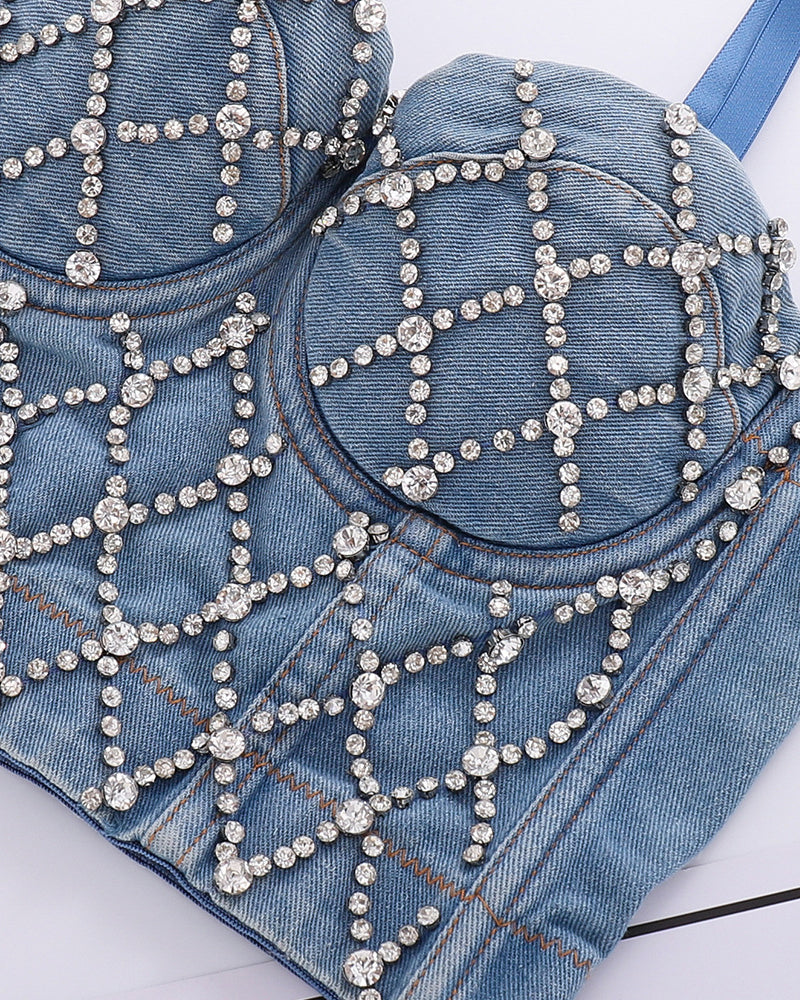 Denim Beaded Suspender Tube Top