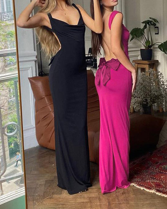 Sexy Halter Backless Bow Slim Fit Hip Dress