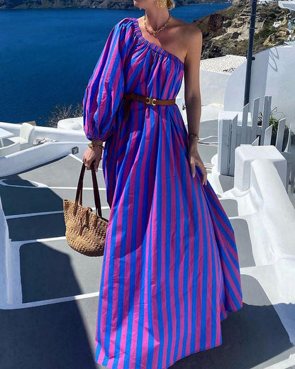 Striped Off-Shoulder Long Resort Dress