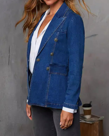 Washed Blue Denim Suit Jacket