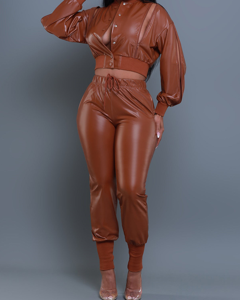 Hollow PU Leather Suit