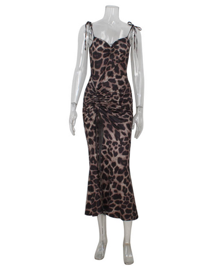 Leopard Print Crossed Ruffled Dress