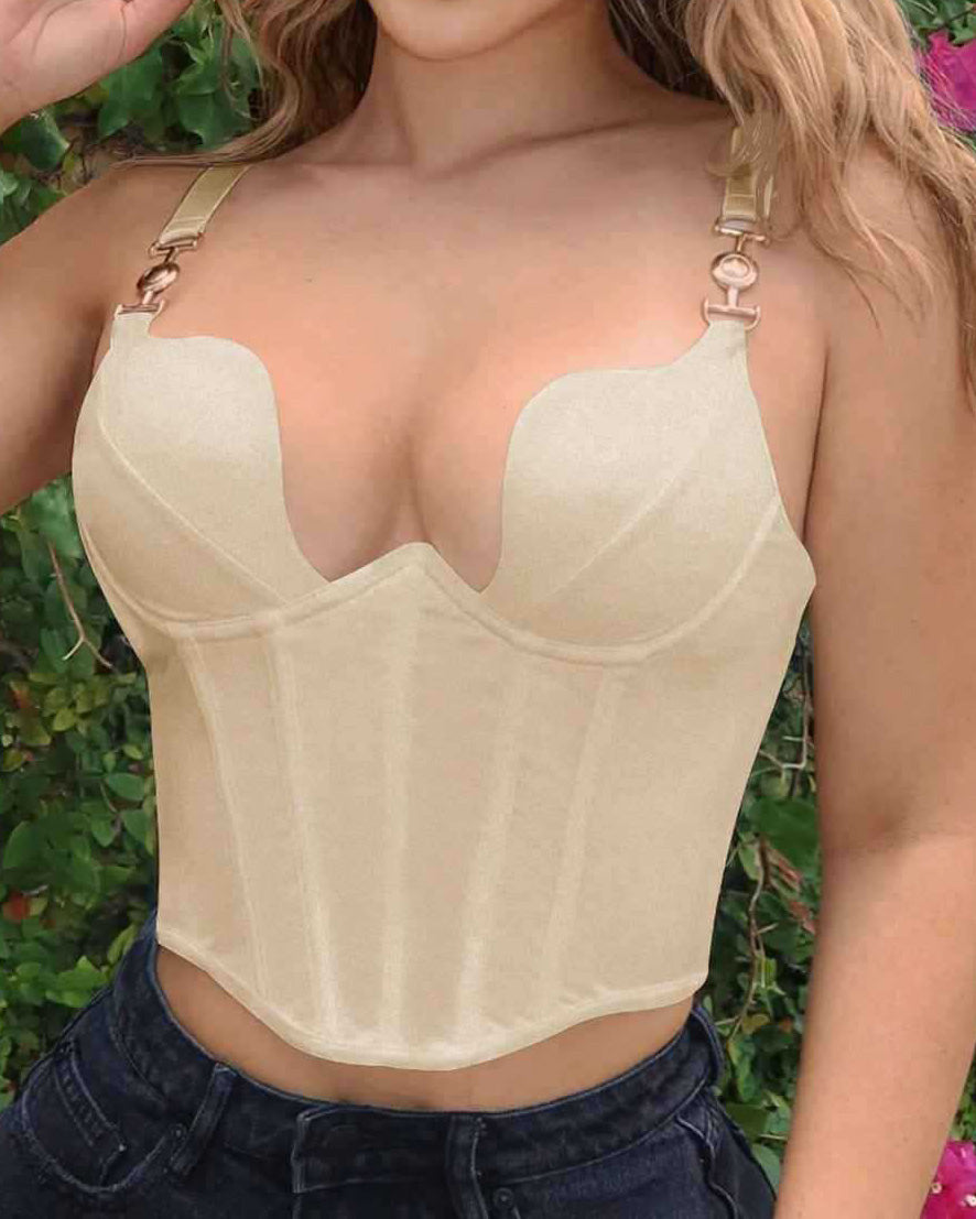 Shell-Shaped Bra Clip Straps Herringbone Waist Tank Top