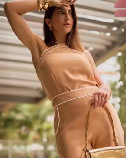 Colorblock Wide-Leg Halterneck Suit