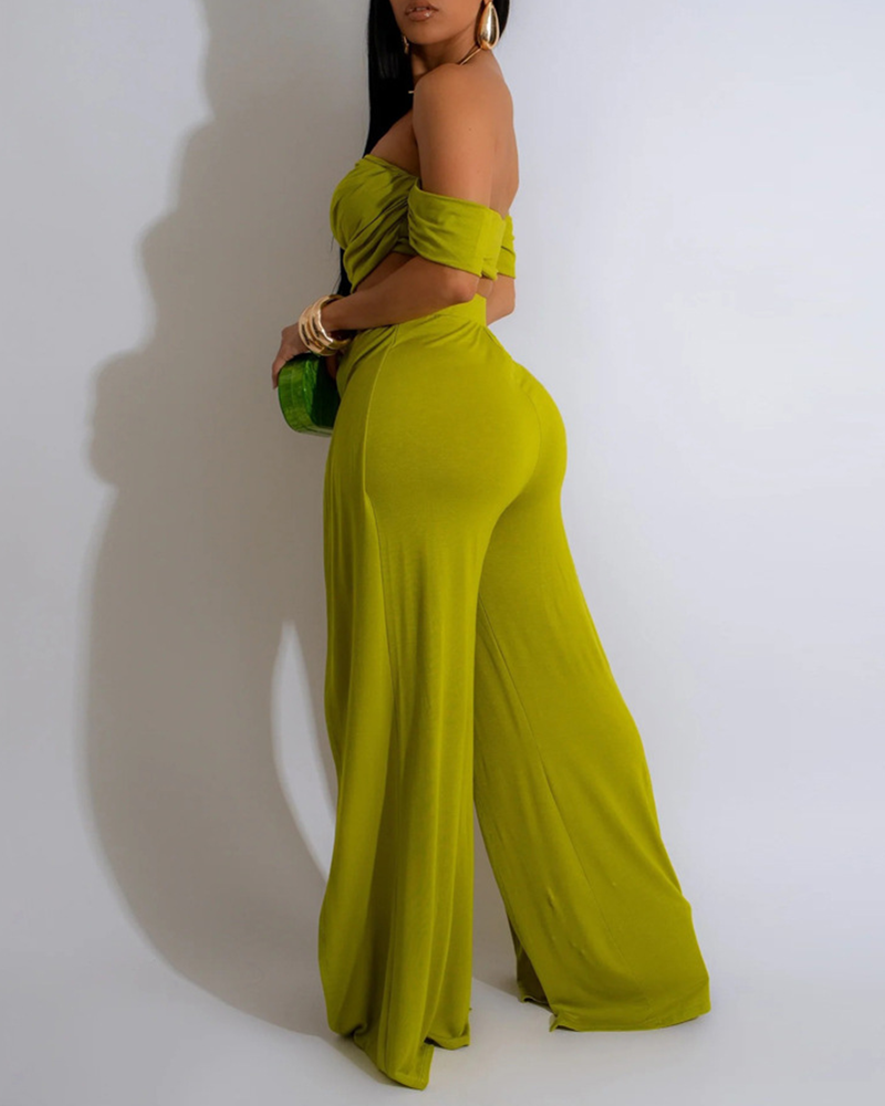Bandeau Top Slit Wide Leg Pants Set