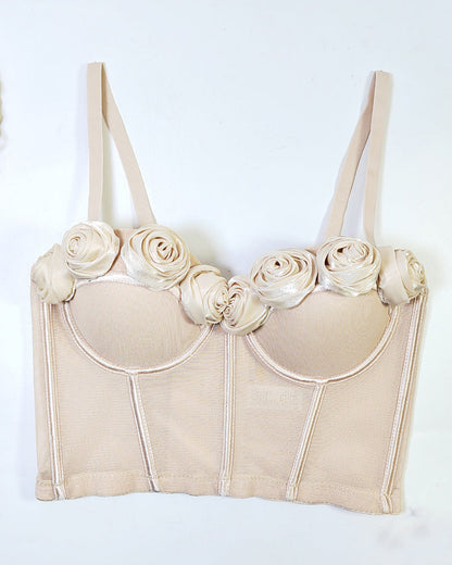French Handmade Rose Flower Mesh Tube Top