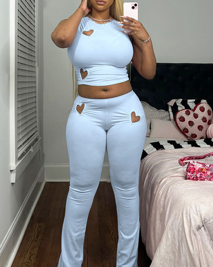 Hollow Heart Pleated Flared Set