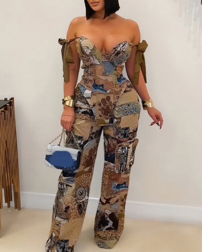 Drawstring Pants With Multiple Pockets Set