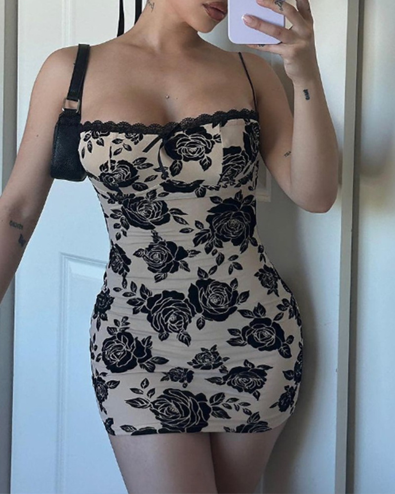 Backless Slim Retro Printed Hip Dress