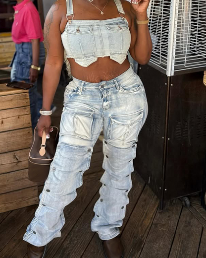 Multi-Pocket Straight-Leg Jeans