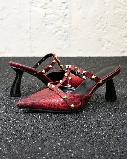 Burgundy Metal High-Heeled Sandals