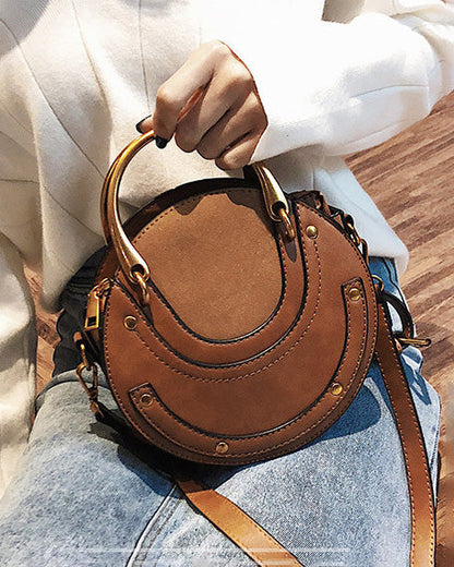 Frosted Stitching Shoulder Crossbody Round Bag
