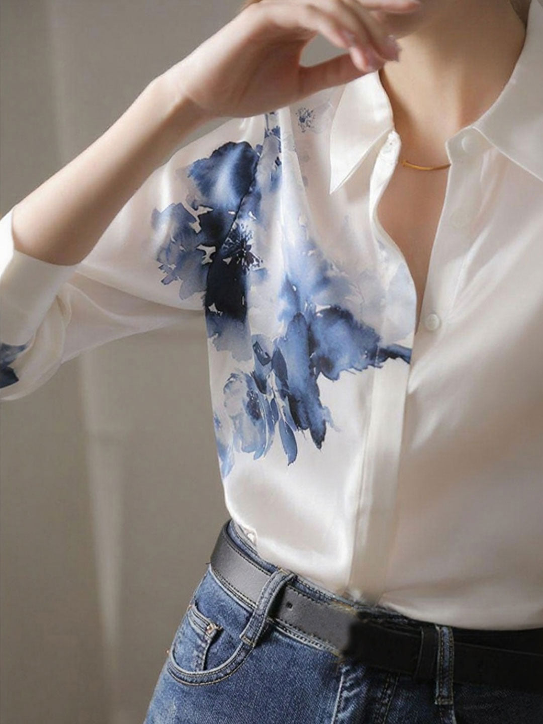 Trinity Daily Polo Collar Satin Printed Shirt