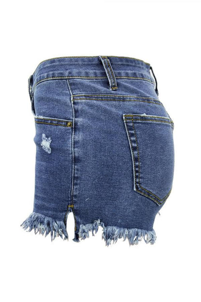 Denim Zipper Fly Sleeveless Mid Zippered Patchwork Split Solid Straight shorts
