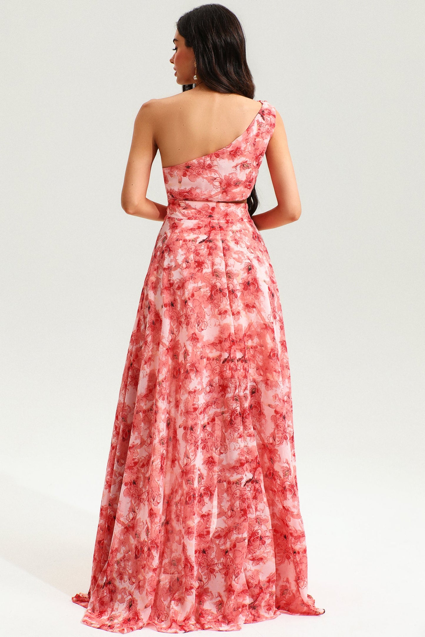 Vestido largo floral con abertura en un hombro 