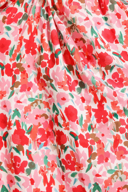 Vestido largo sin mangas con cuello en V y volantes florales 