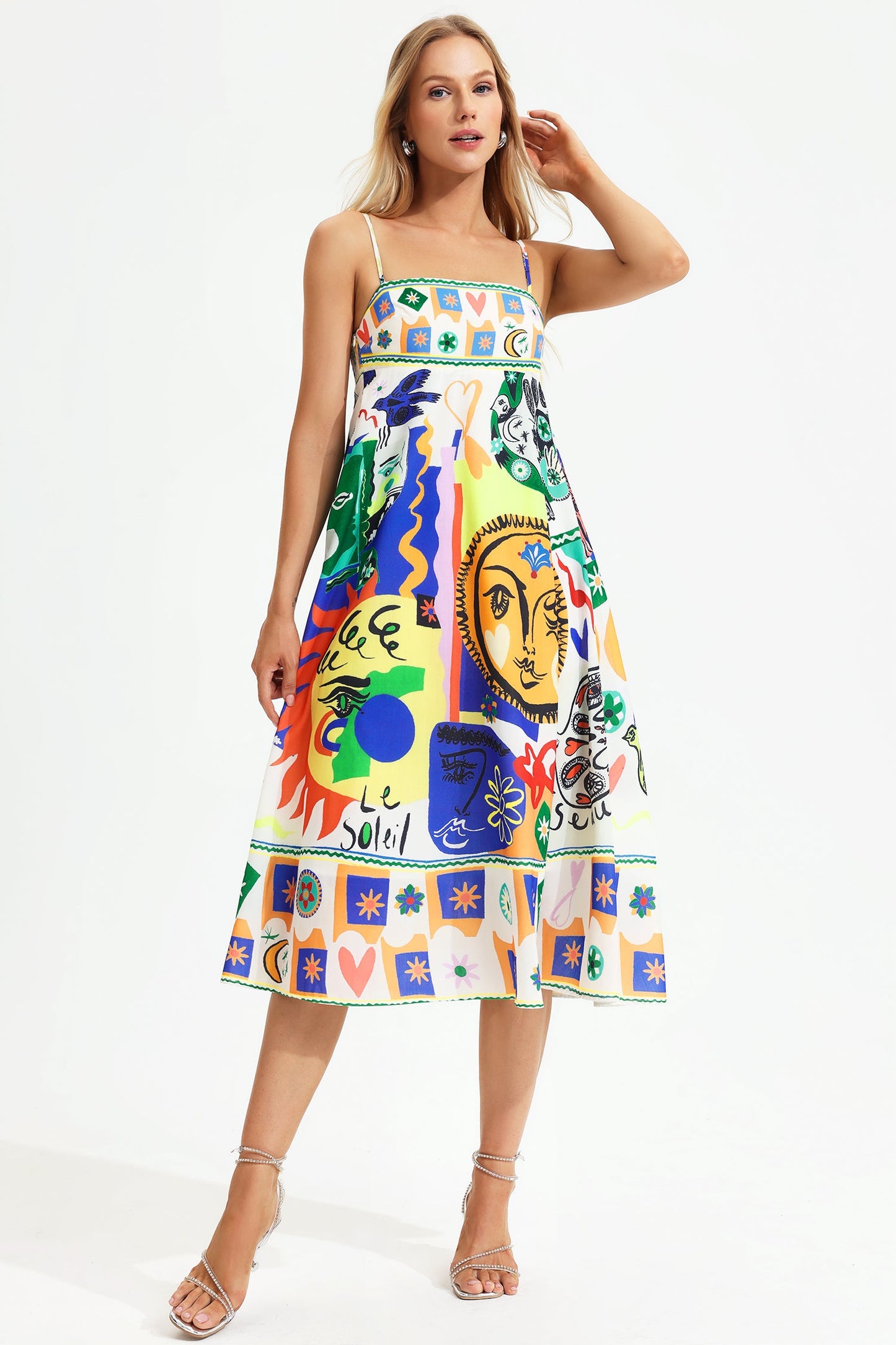 Vestido de sol midi sin mangas con estampado abstracto 