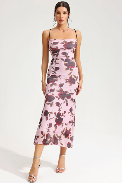 Vestido midi ajustado con encaje floral 