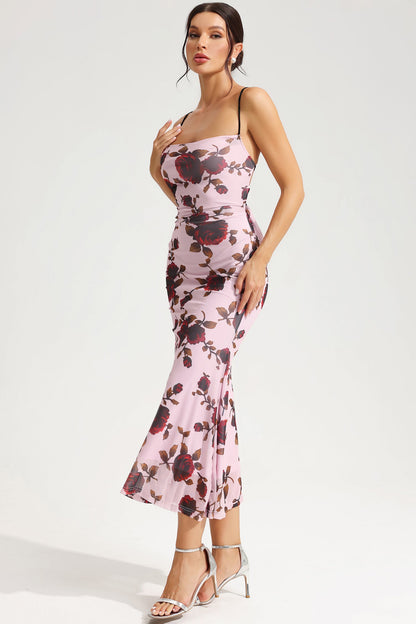 Vestido midi ajustado con encaje floral 