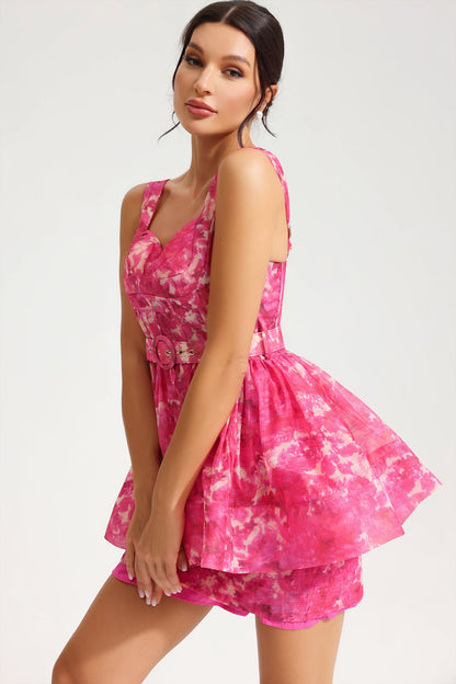 Minivestido sin mangas con cuello en V y cinturón 