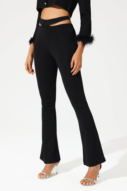 Pantalones casuales ajustados con cintura alta y cintura expuesta 