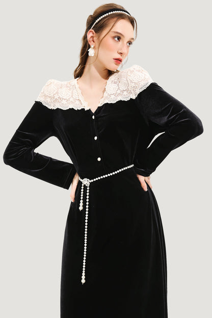 Cadena de cintura de metal con perlas y diseño floral en plata 