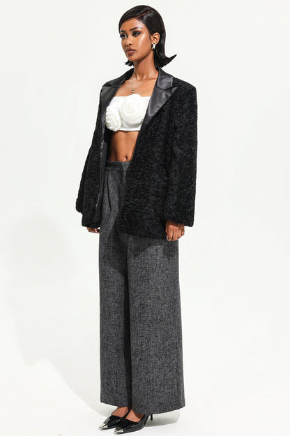 Blazer maxi negro de manga larga de terciopelo 