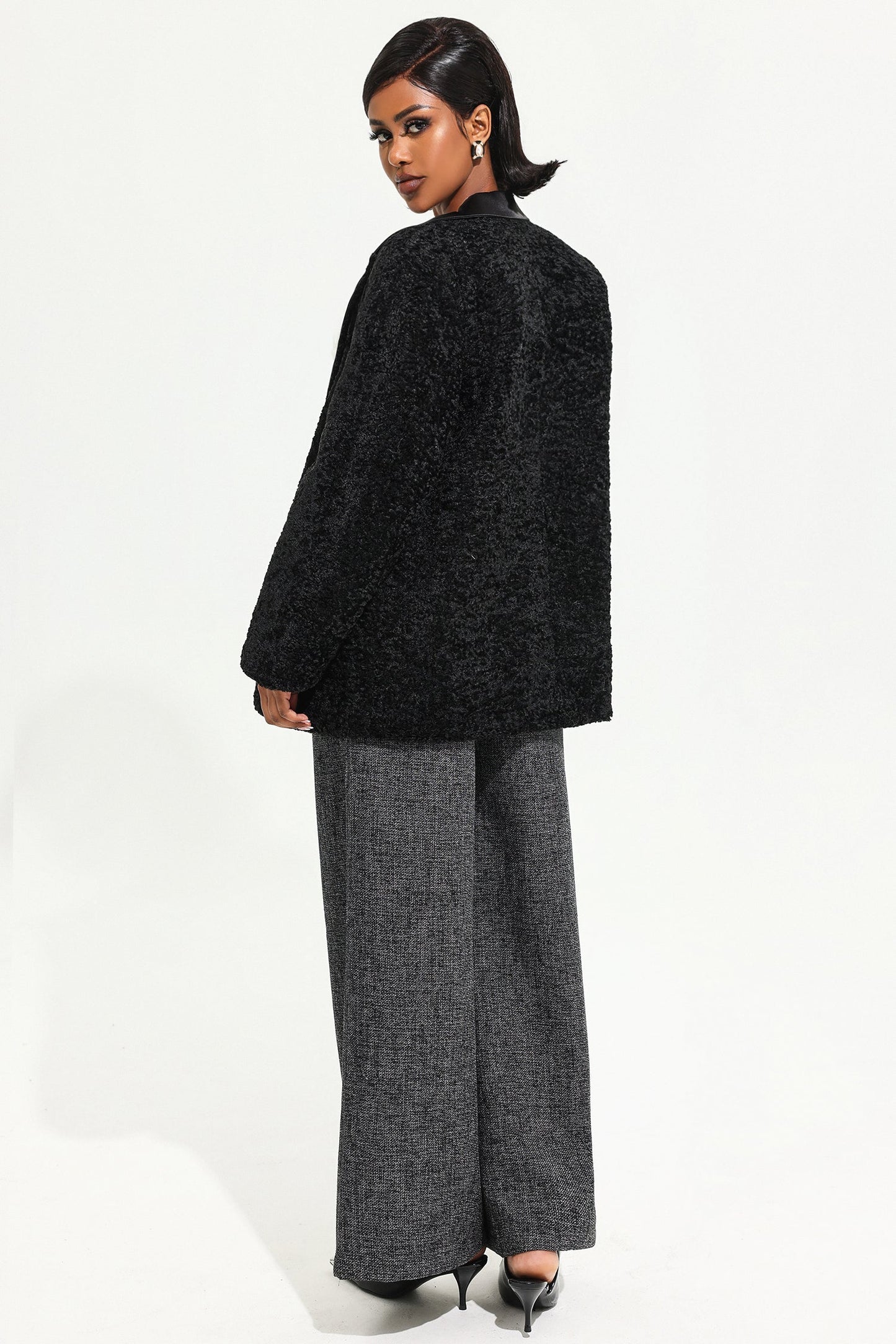 Blazer maxi negro de manga larga de terciopelo 