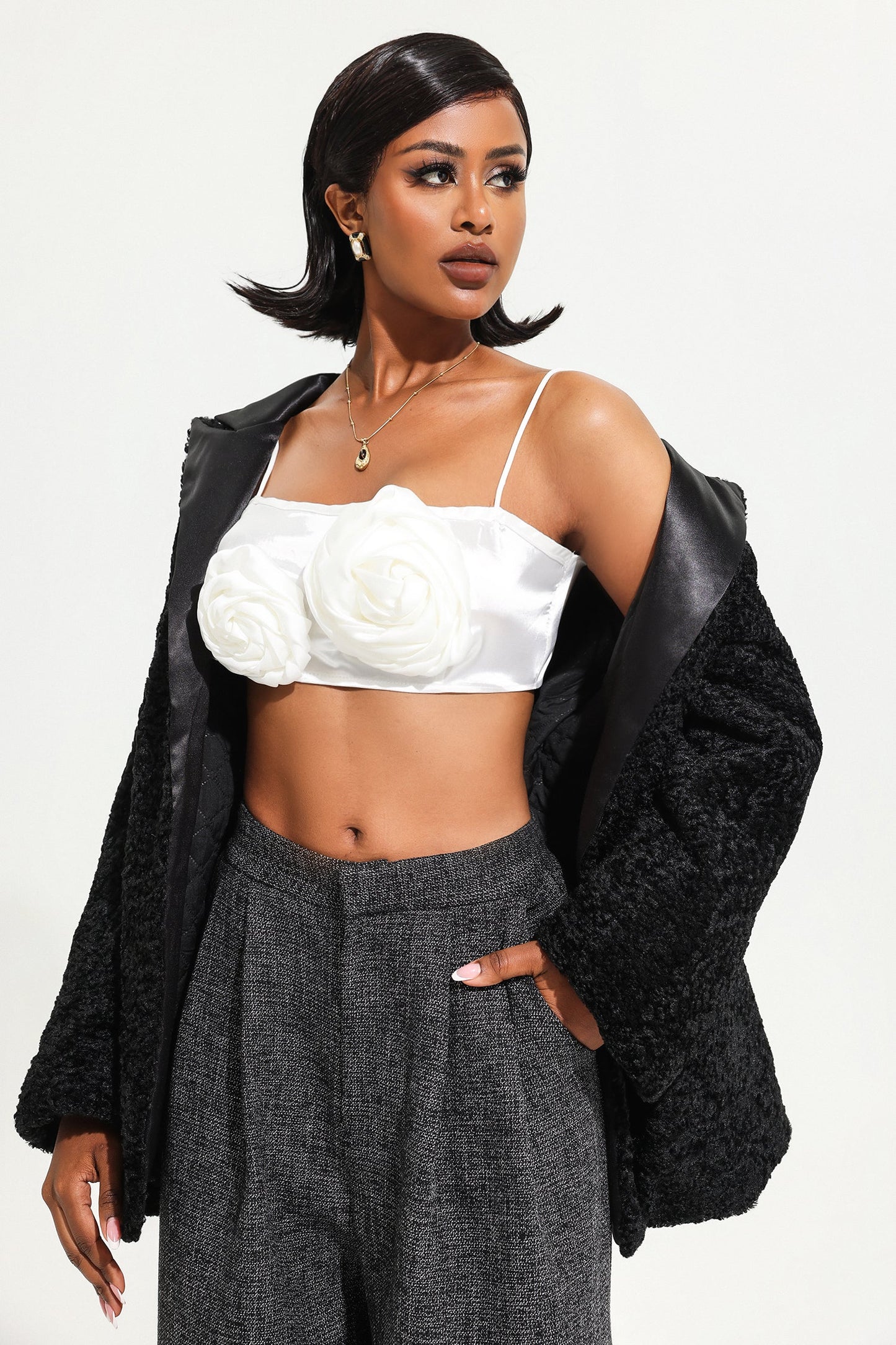 Blazer maxi negro de manga larga de terciopelo 