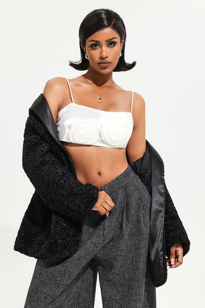 Blazer maxi negro de manga larga de terciopelo 