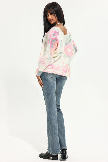 Cárdigan floral de punto con cuello en V 