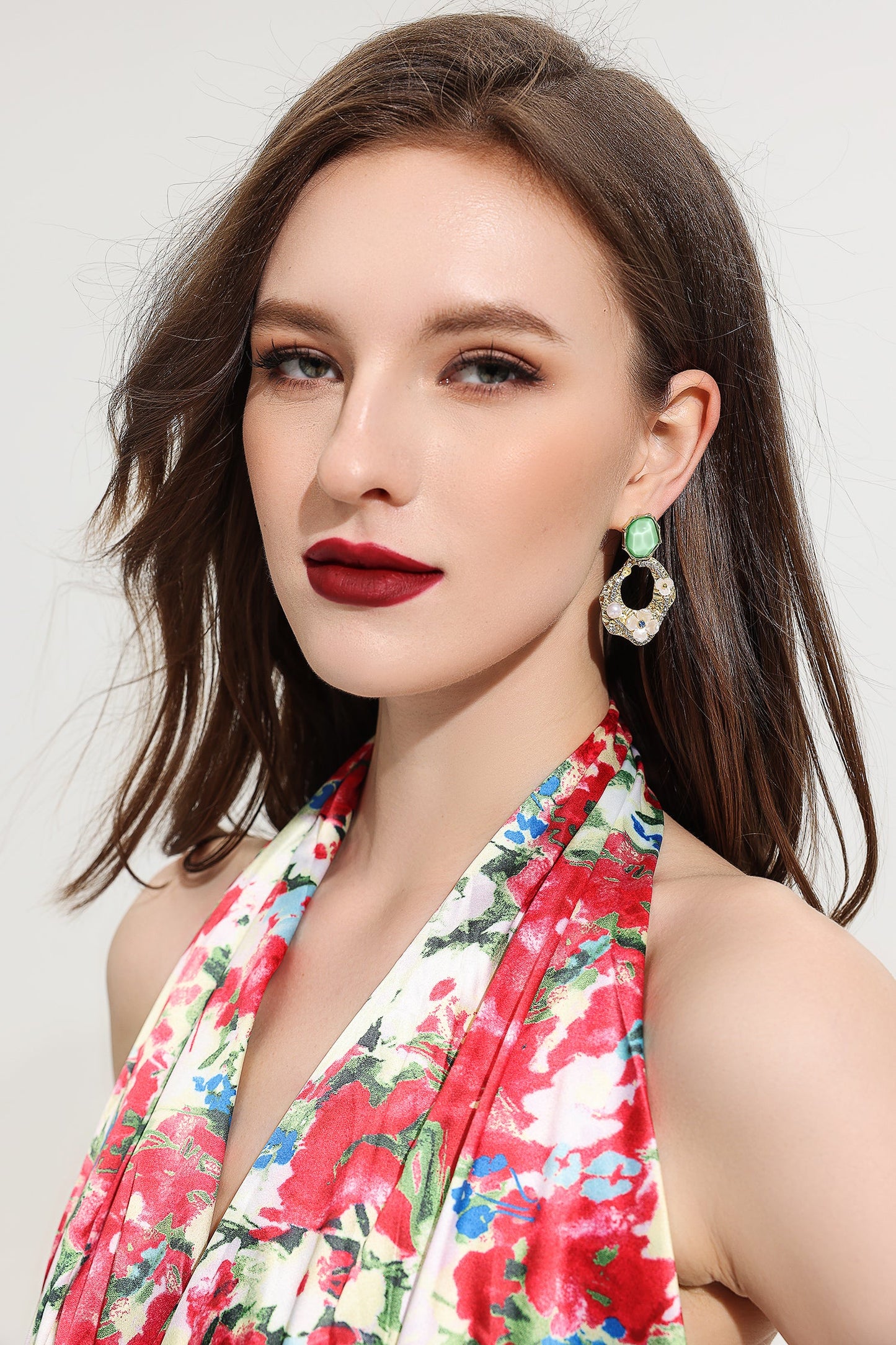 Pendientes colgantes de flores de piedra natural 