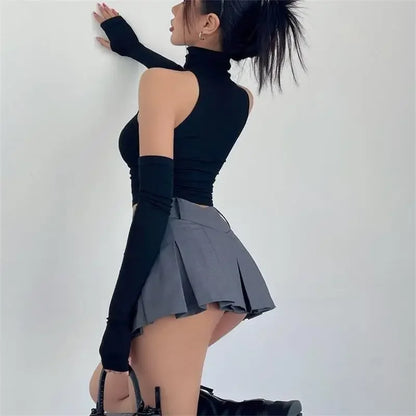 2025 Nuevas camisetas picantes Y2k para chicas, camiseta sin mangas sexy de cuello alto para mujer, camiseta corta ajustada, top corto ajustado para ropa de calle