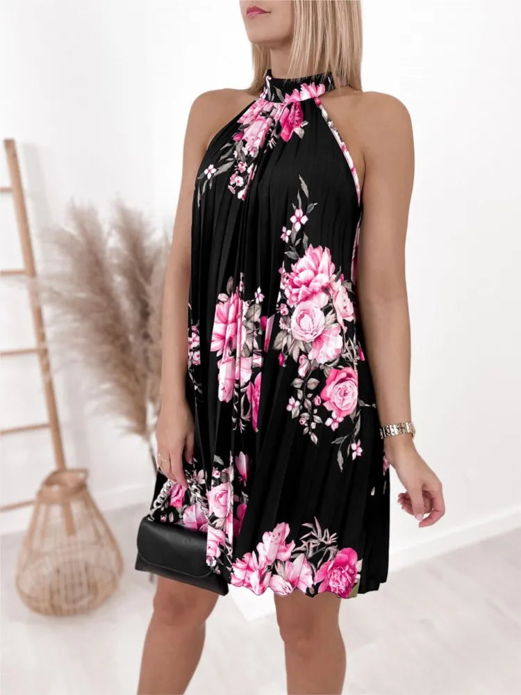 Vestido mini con estampado sin mangas, plisado, informal, sexy, con hombros descubiertos, elegante, estilo bohemio, para playa, de Ms Chuh, para mujer, 2025