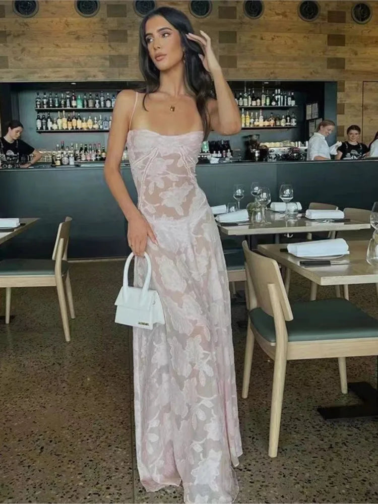 Vestidos de verano 2025 nuevos para mujer, con tirantes finos, encaje, corte bajo, sexys, largos, para playa, vacaciones, moda