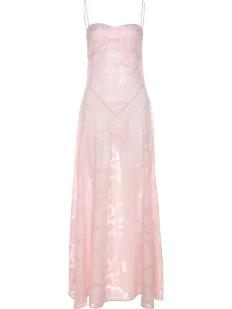 Vestidos de verano 2025 nuevos para mujer, con tirantes finos, encaje, corte bajo, sexys, largos, para playa, vacaciones, moda