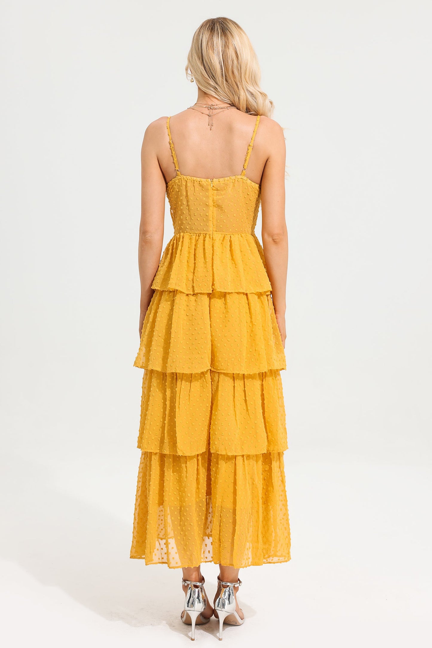 Vestido largo camisola con escote en V y aberturas 