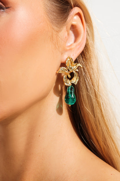 Collar y aretes de acrílico verde dimensional 