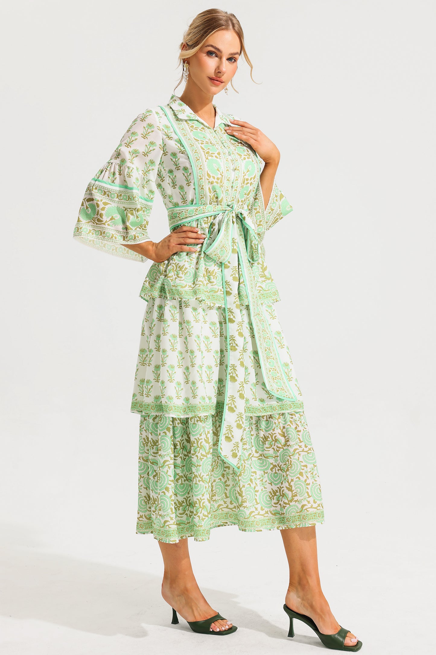 Vestido midi de cachemira con botonadura sencilla 