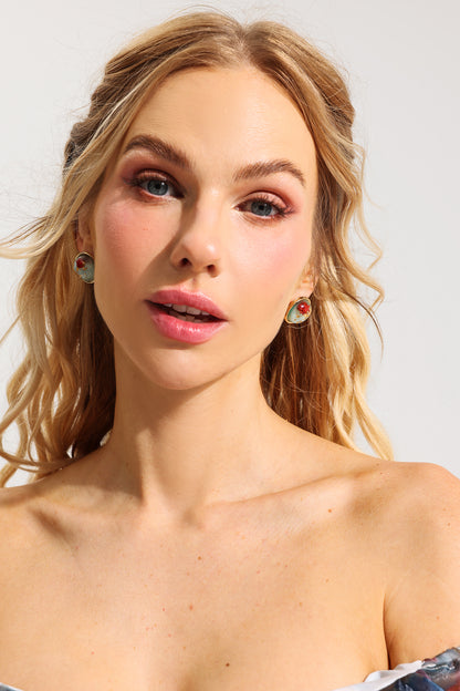 Pendientes de flores con borde metálico redondo 