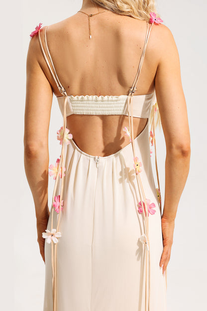 Vestido midi sin mangas de malla floral 3D 