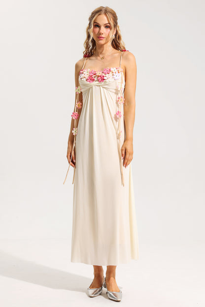 Vestido midi sin mangas de malla floral 3D 