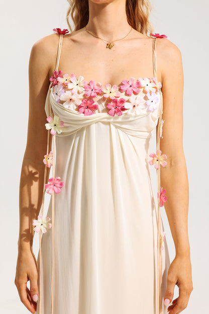 Vestido midi sin mangas de malla floral 3D 