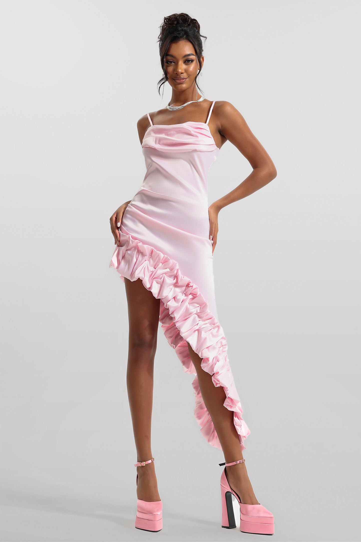 Vestido midi de encaje agárico sin mangas sólido 