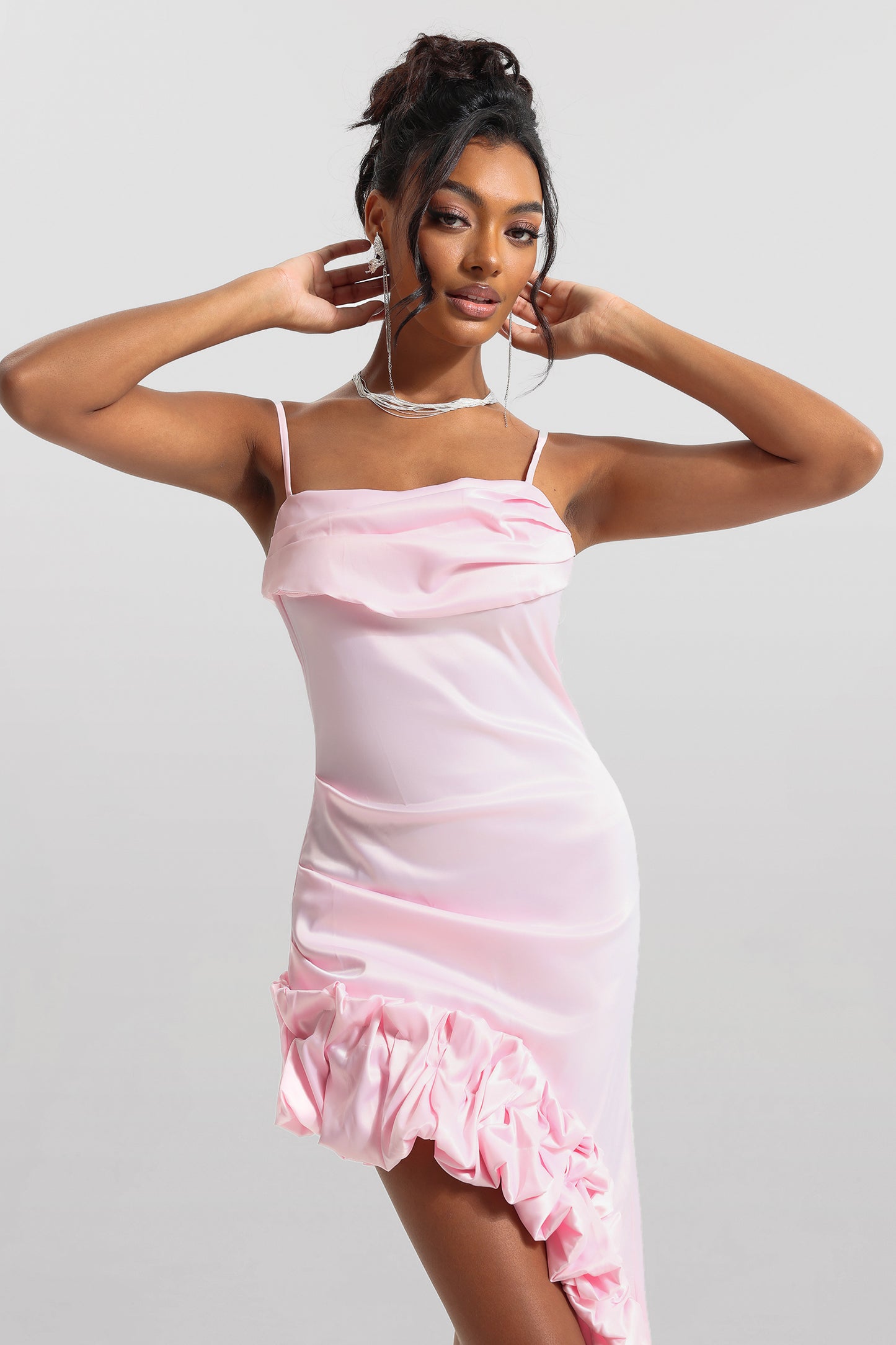 Vestido midi de encaje agárico sin mangas sólido 