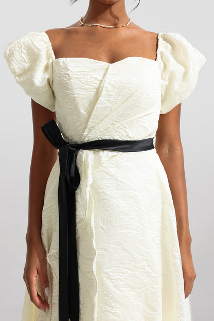 Vestido midi con mangas abullonadas de jacquard 