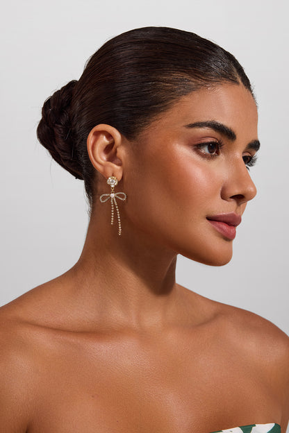 Pendientes de diamantes de imitación con lazo floral 