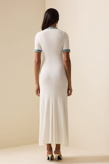 Vestido midi de mezclilla de punto en contraste de color 