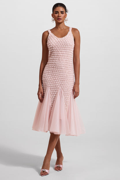 Vestido midi sin mangas con empalme bordado 