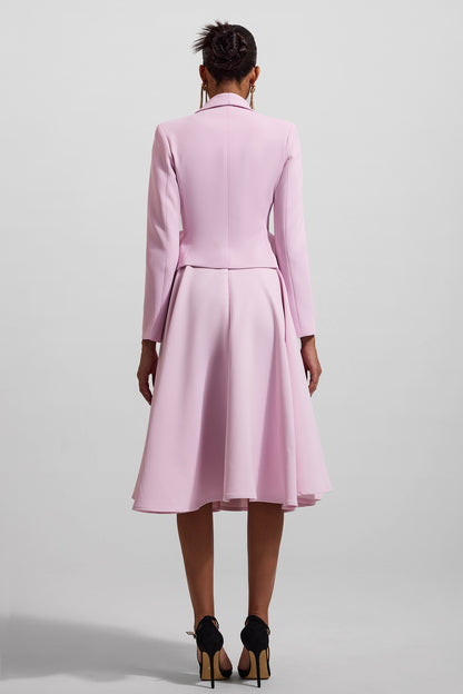 Conjunto de blazer liso con estampado floral 3D y falda midi lisa de cintura alta 